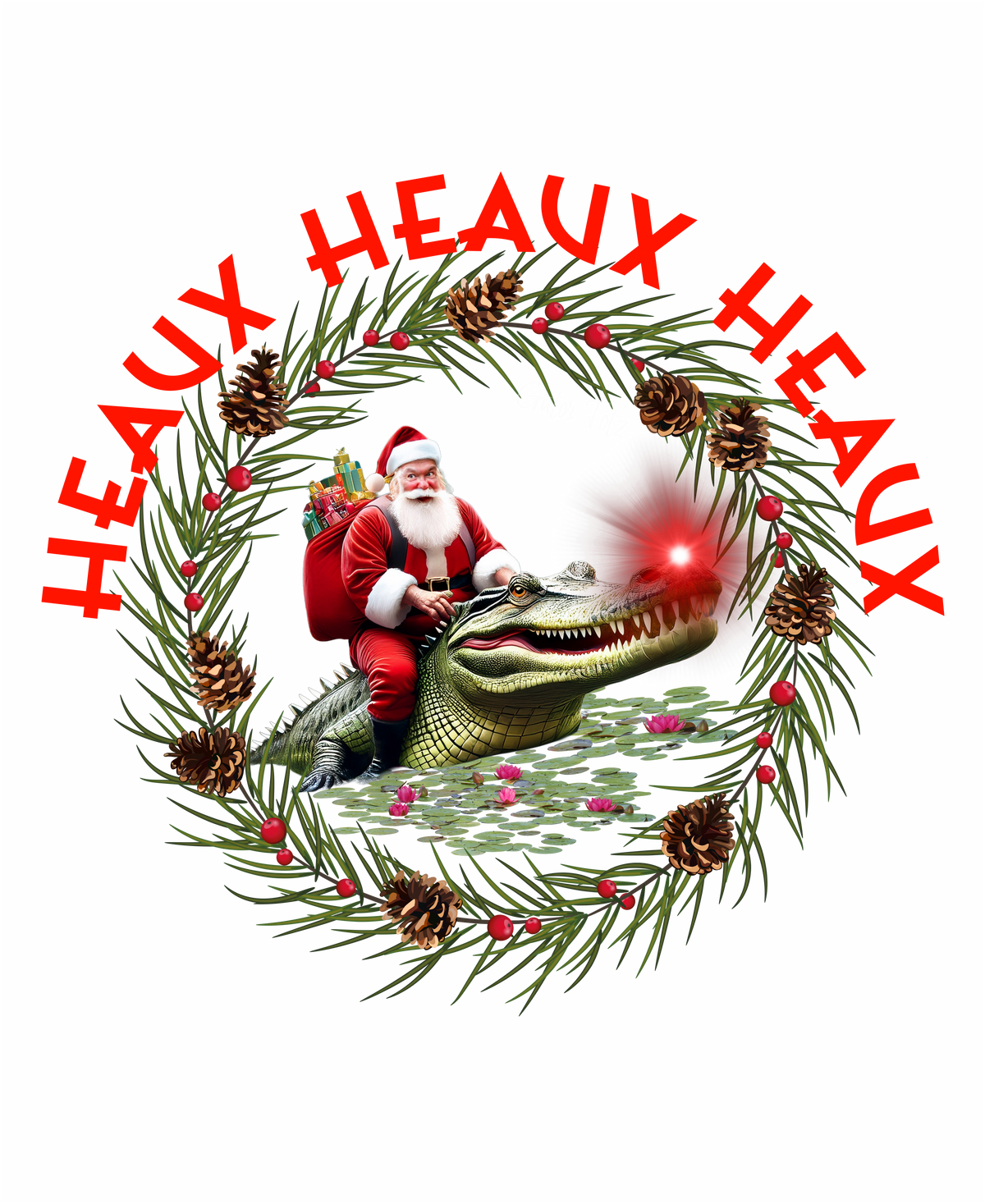 Santa Claus riding a gator 'HEAUX HEAUX HEAUX' 