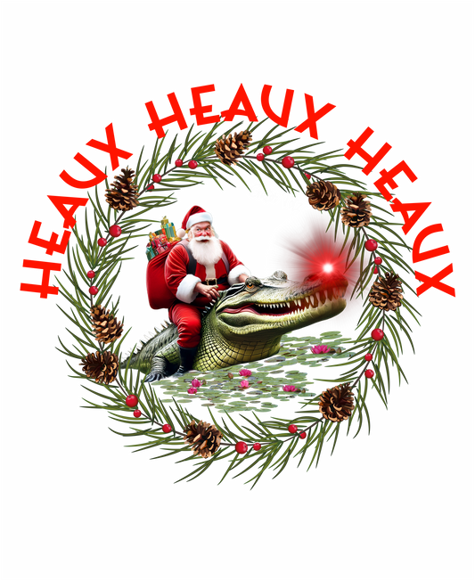 Santa Claus riding a gator 'HEAUX HEAUX HEAUX' 